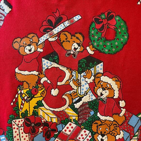 VINTAGE 80s Nutcracker Teddy Bear Holiday Party Ugly Christmas Sweatshirt Large - Picture 2 of 5